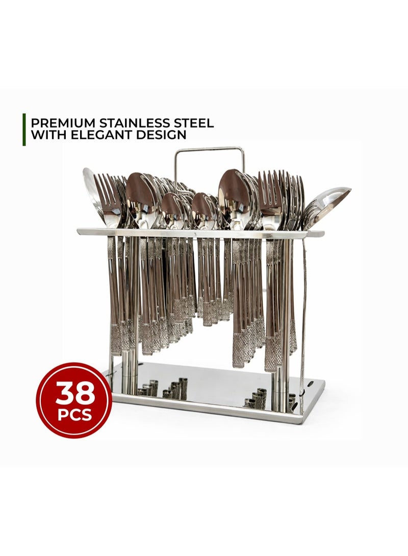 38-Piece Premium Stainless Steel Cutlery Set with Stand - Image 2
